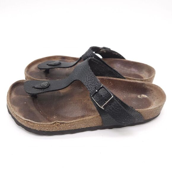 Birkenstock Womens US 7 EU 38 Gizeh Black Leather Sandals Slip On Cork Flip Flop - Picture 2 of 9
